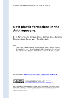 New Plastic Formations in the Anthropocene