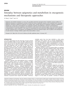 Interplay Between Epigenetics and Metabolism in Oncogenesis: Mechanisms and Therapeutic Approaches