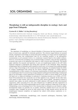 Morphology Is Still an Indispensable Discipline in Zoology: Facts and Gaps from Chilopoda