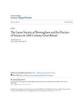 The Lunar Society of Birmingham and the Practice of Science in 18Th Century Great Britain