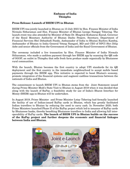 Press Release: Launch of BHIM UPI in Bhutan