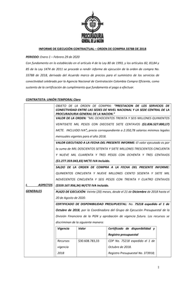 Informe De Ejecución Contractual – Orden De Compra 33788 De 2018