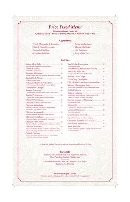 Price Fixed Menu