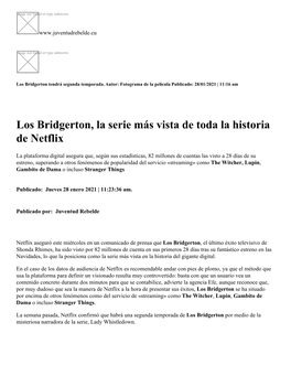 Los Bridgerton, La Serie Más Vista De Toda La Historia De Netflix