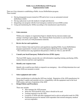 Public Access Defibrillation/AED Program Implementation Guide