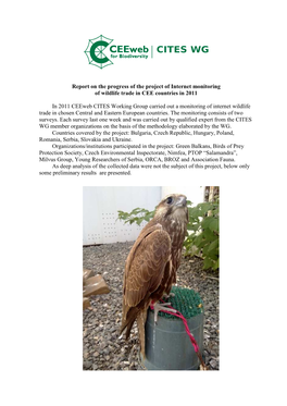 Report on the Progress of the Project of Internet Monitoring of Wildlife Trade in CEE Countries in 2011