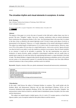 The Circadian Rhythm and Visual Elements in Scorpions: a Review