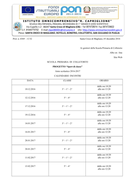 Calendario Sport Di Classe Scuola Primaria Di Colletorto