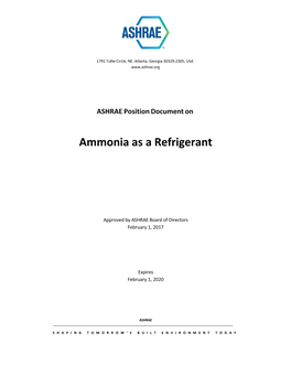 Ammonia As a Refrigerant