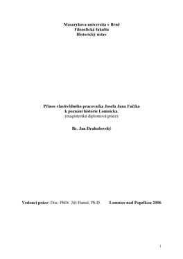 Masarykova Univerzita V Brně Filozofická Fakulta Historický Ústav