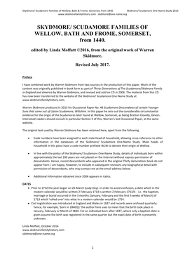 SCUDAMORE FAMILIES of WELLOW, BATH and FROME, SOMERSET, from 1440