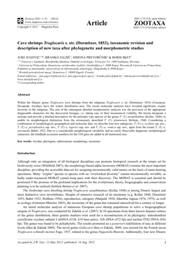 Cave Shrimps Troglocaris S. Str. (Dormitzer, 1853), Taxonomic Revision and Description of New Taxa After Phylogenetic and Morphometric Studies