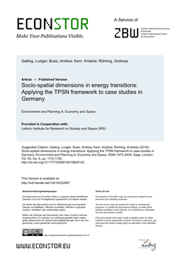 Socio-Spatial Dimensions in Energy Transitions: Applying the TPSN Framework to Case Studies in Germany