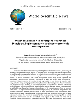 Water Privatization in Developing Countries: Principles, Implementations and Socio-Economic Consequences