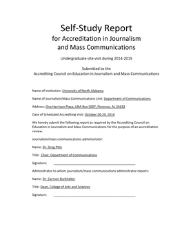 Self-Study Report for Accreditation in Journalism and Mass Communications