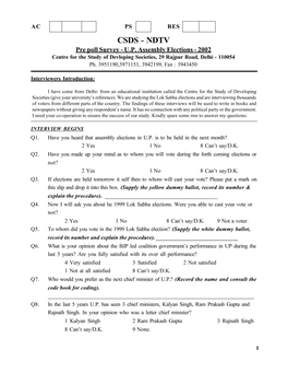 NDTV Pre Poll Survey - U.P