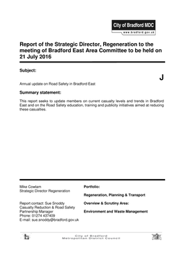 Report of the Strategic Director, Regeneration to the Meeting of Bradford East Area Committee to Be Held on 21 July 2016