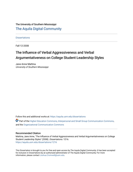 The Influence of Verbal Aggressiveness and Verbal