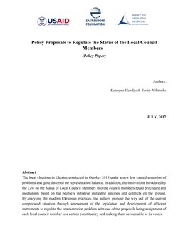Policy Proposals to Regulate the Status of the Local Council Members (Policy Paper)