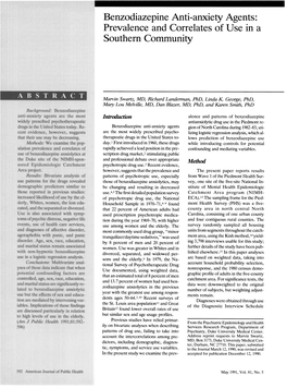 Benzodiazepine Anti-Anxiety Agents: Prevalence and Correlates of Use in a Southern Community