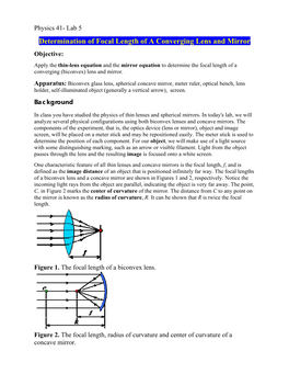 Determination of Focal Length of a Converging Lens and Mirror