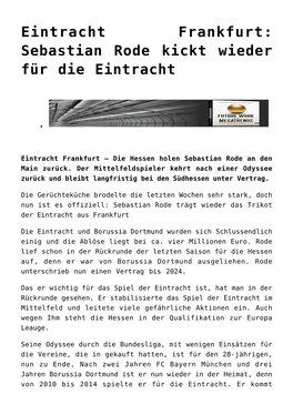 Eintracht Frankfurt: Sebastian Rode Kickt Wieder Für Die Eintracht