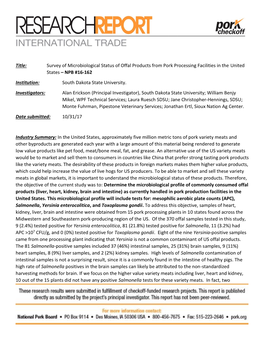 Title: Survey of Microbiological Status of Offal Products from Pork