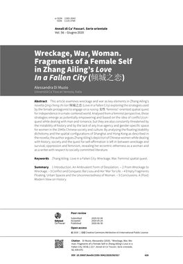 Wreckage, War, Woman. Fragments of a Female Self in Zhang Ailing's