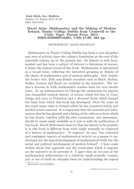 David Attis: Mathematics and the Making of Modern Ireland, Trinity College Dublin from Cromwell to the Celtic Tiger, Docent Press, 2014