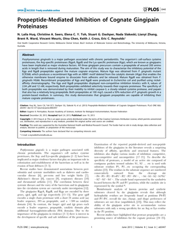 Propeptide-Mediated Inhibition of Cognate Gingipain Proteinases