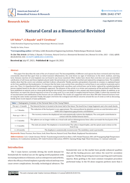 Natural Coral As a Biomaterial Revisited