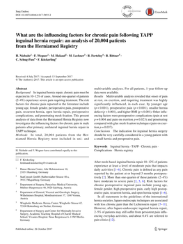 What Are the Influencing Factors for Chronic Pain Following TAPP Inguinal Hernia Repair: an Analysis of 20,004 Patients from the Herniamed Registry