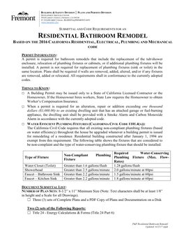 Residential Bathroom Remodel Based on the 2016 California Residential, Electrical, Plumbing and Mechanical Code