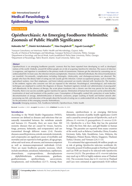 Opisthorchiasis: an Emerging Foodborne Helminthic Zoonosis of Public Health Significance