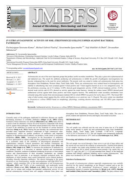 In Vitro Antagonistic Activity of Soil Streptomyces Collinus Dpr20 Against Bacterial Pathogens