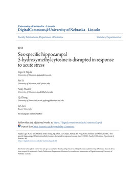 Sex-Specific Hippocampal 5-Hydroxymethylcytosine Is Disrupted in Response to Acute Stress Ligia A