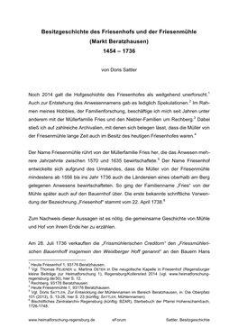Besitzgeschichte Des Friesenhofs Und Der Friesenmühle (Markt Beratzhausen) 1454 – 1736