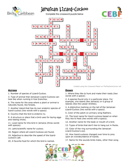 Jamaican Lizard-Cuckoo Crossword