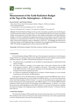 Measurement of the Earth Radiation Budget at the Top of the Atmosphere—A Review