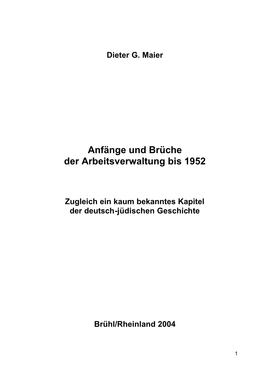 Anfänge Und Brüche Der Arbeitsverwaltung Bis 1952