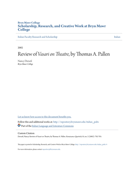 Review of Vasari on Theatre, by Thomas A. Pallen Nancy Dersofi Bryn Mawr College