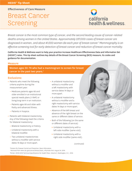 Breast Cancer Screening HEDIS Tip Sheet