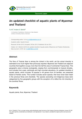 An Updated Checklist of Aquatic Plants of Myanmar and Thailand