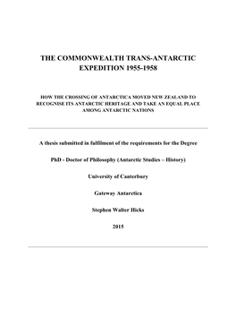 The Commonwealth Trans-Antarctic Expedition 1955-1958