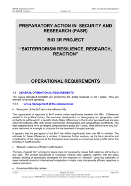 (Pasr) Bio 3R Project “Bioterrorism Resilience, Research, Reaction”