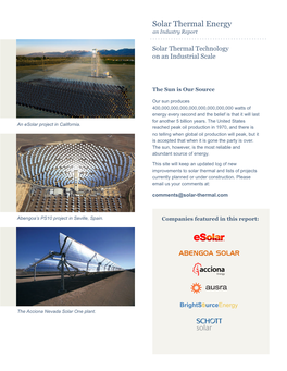Solar Thermal Energy an Industry Report