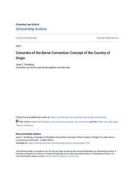 Conundra of the Berne Convention Concept of the Country of Origin