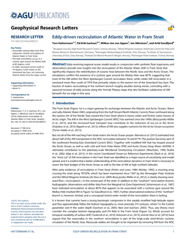 Eddy-Driven Recirculation of Atlantic Water in Fram Strait