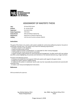 Assignment of Master's Thesis