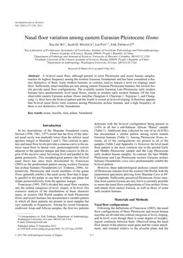 Nasal Floor Variation Among Eastern Eurasian Pleistocene Homo Xiu-Jie WU1, Scott D